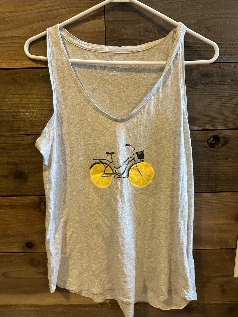 Old Navy Light Gray Tank Top with Yellow Lemon Wheel Bicycle